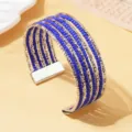Boheems meerlagig blauw kralen brede manchetarmband met zilveren metaaldraden. - Effen Kleur 1 / Zilver