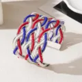 Handgemaakte Kralen Manchet Armband Rood Wit Blauw Meerlaags Geweven Open Mode Sieraden - Witgouden rand - Driekleurig 7