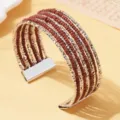 Meerdradige bruine kraal armband met zilveren metalen staven en verstelbaar ontwerp variant - Effen Kleur 2 / Zilver