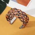 Boheemse zaadkralen kruis open manchet armband etnische stijl metaal geweven mode sieraden - Zilver Zwart Oranje Bruin