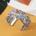 Boheemse kralen metalen open manchet armband, stijlvolle meerkleurige geweven armband. - Zilver Meerkleurig Twee
