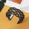 Boheemse zwarte kraal crossover open manchet armband, stijlvolle etnische sieraden. - Zwart Zwart