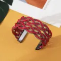 Boheemse rode kralen gevlochten metaal manchet armband etnische open armband mode sieraden. - Zwart en Rood