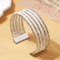 Stijlvolle meervoudige kralen manchet armband met zilveren getextureerde metalen draden - Effen Kleur 8 / Zilver
