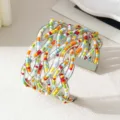 Kleurrijke kralen meervoudige draad gevlochten open manchet armband brede mode sieraden - Witgouden frame - gemengde kleuren 1