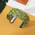 Boheemse groene kralen geweven manchet armband open statement etnische mode sieraden - Zwart Groen