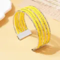 Multi-strand gele kralen en zilveren metalen manchet armband, boheemse stijl sieraden - Effen kleur 9 / Zilver