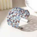 Meerlaagse kralen metalen manchet armband bohemien brede open bangle arm sieraden - Witgouden frame - gemengde kleuren 2