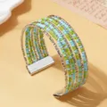 Meerlaagse kraal manchet armband met blauwe en groene kraaltjes en metalen draad. - Tweekleurige Stijl 1 / Zilver