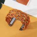 Boho oranje kraaltjes brede open manchet armband metalen draad mode sieraden accessoire - Zwart En Oranje