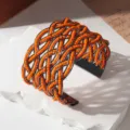 Handgemaakte geweven meerlaagse oranje kraal brede manchet armband retro verstelbare sieraden - Gunmetal frame - één kleur 3