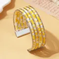 Boheemse meerlaagse zaadkraal manchetarmband, kleurrijke verstelbare sieraden voor dames - Tweekleurige Stijl 4 / Zilver