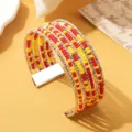 Mooie meerlaagse armband met rode en gele kralen in bohemian stijl voor modieuze looks. - Tweekleurig 5 / Zilver