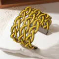 Gele Kralen Brede Manchet Armband Handgemaakt Gelaagd Geweven Open Armband Sieraden - Gunmetal frame - één kleur 6