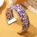 Laagjes gekleurde kralen manchet armband, boheemse stijl verstelbare metalen pols sieraden - Driekleur 2 / Zilver