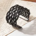 Handgemaakte geweven zwarte kralen armband met meerdere lagen, retro verstelbare brede manchet. - Gunmetal frame - één kleur 7