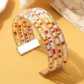 Boheemse multi-layer metalen manchetarmband met kleurrijke kralen, verstelbare sieraden. - Driekleur 3 / Zilver