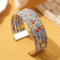 Meerdere lagen kleurrijke kraaltjes manchet armband boho stijl verstelbare modieuze sieraden - Driekleur 4 / Zilver