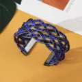 Boho blauw zwart kraal geweven manchet armband open metalen bangles mode sieraden - Zwart Blauw Zwart