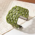 Groene kralen geweven brede manchetarmband, handgemaakte meerlaagse open metalen armband. - Gunmetal frame - één kleur 10