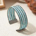 Meerlaagse boheemse armband met lichtblauwe kralen en donkere metalen banden voor dames. - Effen Kleur 1 / Gunmetal