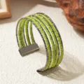 Boho multi-layer kralen manchet armband, limoengroene rocailles met donkere metalen kettingen. - Effen Kleur 3 / Gunmetal