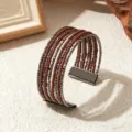 Boho meervoudige metalen armband met bruine kralen, stijlvolle verstelbare polssieraad. - Effen Kleur 5 / Gunmetal