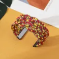 Boheemse rood-gele kralen gekruiste open manchetarmband, etnische mode-sieraden voor vrouwen. - Zwart Rood Geel