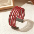 Meerlaagse kraal manchet armband boho stijl rood donker metaal stapelbare pols sieraden dames - Effen Kleur 7 / Gunmetal