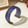 Boheemse meerlaagse blauwe kraal brede manchet armband, verstelbare metaaltextuur. - Effen Kleur 8 / Gunmetal
