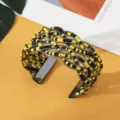 Boheemse zwart en gele kralen open manchetarmband, stijlvolle metalen draad geweven armband. - Zwart Zwart Geel