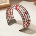 Meerlaagse armband met rode en witte kraaltjes in bohemien stijl met magnetische sluiting - Tweekleurige Stijl 1 / Gunmetal