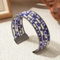 Meerlaagse kraal manchet armband met blauwe en witte kralen en magnetische sluiting. - Tweekleurige Stijl 2 / Gunmetal