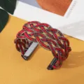 Boheemse kraal metalen manchet armband, stijlvolle etnische rode kraal armband sierad. - Zwart Rood Bruin