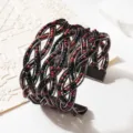 Handgemaakte multi-layer kraal brede manchet armband, vintage open metalen armband. - Gunmetal frame - tweekleurig 9