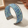 Boheems multi-layer kralen armband in blauw verloop met een handige metalen magneetsluiting. - Tweekleurige Stijl 3 / Gunmetal