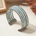 Boheemse meerlaagse kralen manchet armband met blauwe en witte kralen voor dames. - Tweekleurige Stijl 4 / Gunmetal