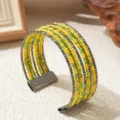 Meerlaagse kralen manchet armband boheemse stijl geel groen mode sieraden voor dames - Tweekleurig 5 / Gunmetal