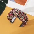 Boheemse kraal kruis open manchet armband, stijlvolle metalen geweven sieraden voor dames. - Zwart Rood Wit Zwart
