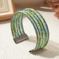 Meerlaagse kralen armband, blauwe en groene kralen met donker metaal, elegante boho-stijl. - Tweekleurig 6 / Gunmetal