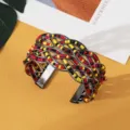 Boheemse rocailles manchetarmband, geweven metaal open armband voor dames etnische stijl sieraden - Zwart Rood Geel Zwart
