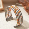 Boho multi-layer kralen armband, stijlvol oranje en wit kralen ontwerp voor dames. - Tweekleurig 7 / Gunmetal