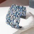 Handgemaakt geweven multi-layer rocailles kraal brede manchet armband in blauwe en witte stijl - Gunmetal frame - driekleurig 1