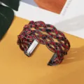 Boheemse gevlochten metalen manchetarmband met rode zwarte kralen etnische stijl - Zwart Rood Zwart