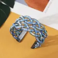 Boheemse blauwe kraal open manchet armband verweven metaal mode sieraden voor dames - Zwart Blauw Wit