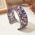 Boheemse meerlaagse kraal manchetarmband met kleurrijke blauwe, oranje en witte kraaltjes. - Driekleur 3 / Gunmetal