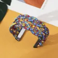Boheemse multi-strand kralen open manchetarmband, etnische stijl kleurrijke sieraden. - Zwart Rood Geel Blauw