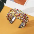 Boheemse rocailles kraal kruis metalen manchet armband etnische stijl sieraden - Zwart Wit Geel Rood
