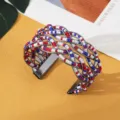 Boheemse Kralen Crossover Open Manchet Armband Rood Wit Blauw Metaal Sieraden - Zwart Rood Wit Blauw