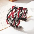 Bohemian handgemaakte meerlaagse geweven kraal brede manchet armband retro verstelbare open - Gunmetal frame - driekleurig 7